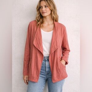 Caslon Womens Drape Front Cotton Salmon Open Front Blazer Sweater, Size 2X